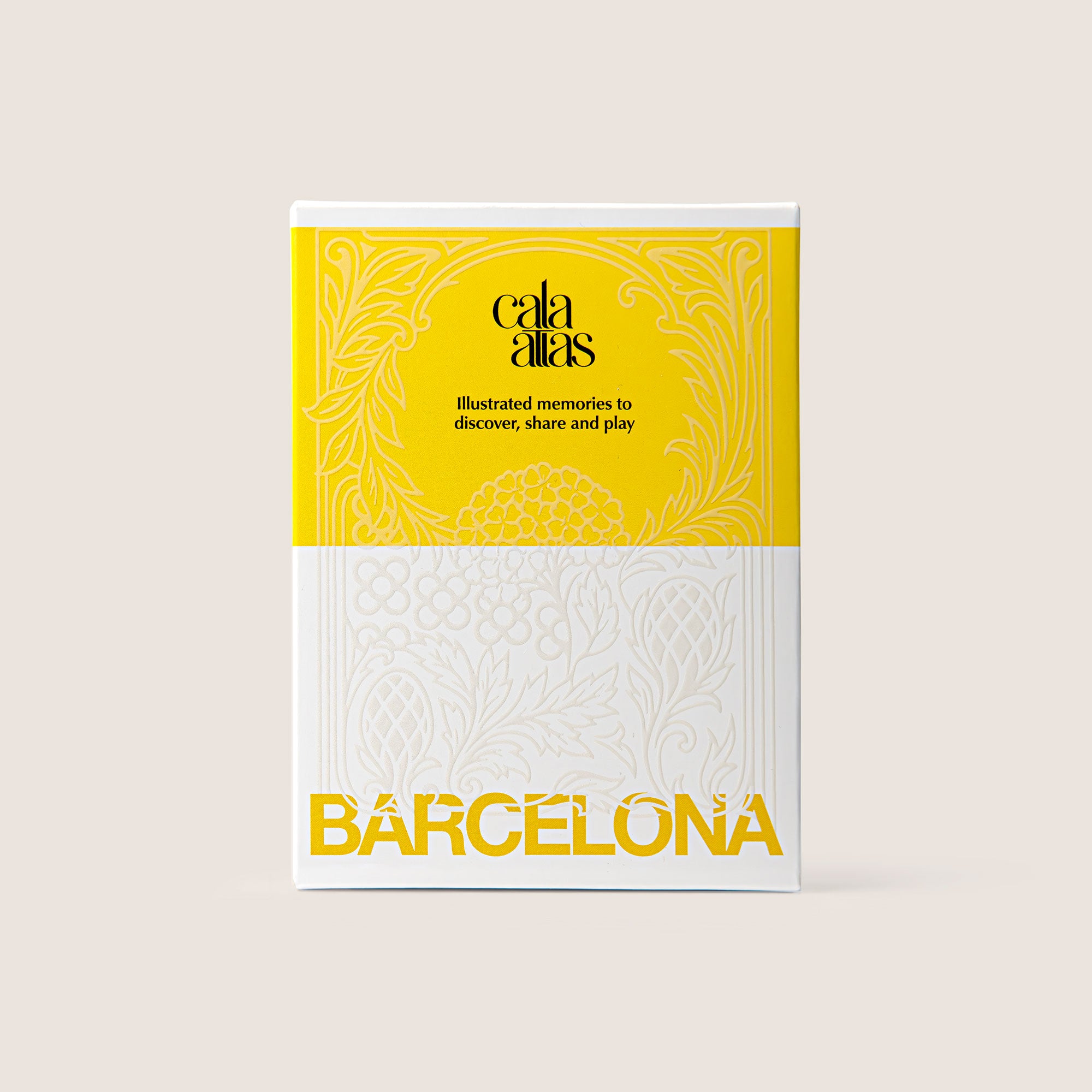 Packaging with a yellow and white design and the Cala Atlas logo on the front