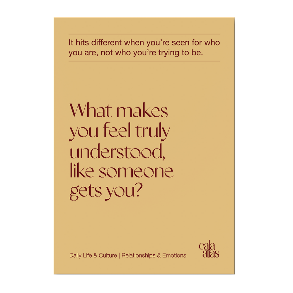 Reflection card in beige from the Cala Atlas Barcelona Story Deck, showing a themed question in the Daily Life and Culture