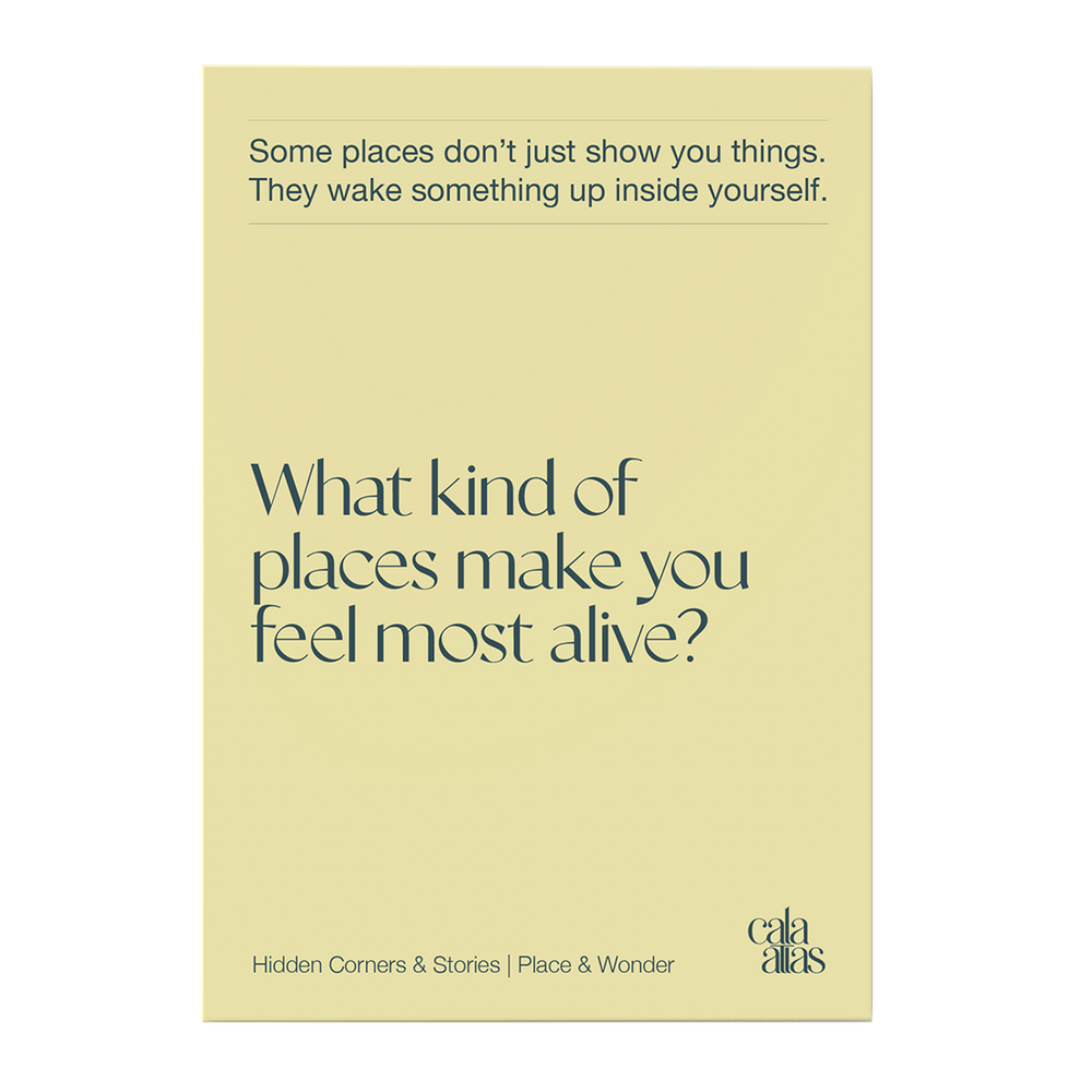 Light yellow card from the Cala Atlas Barcelona Story Deck with motivational quote and question