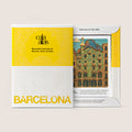 Yellow and white packaging of the Cala Atlas Barcelona Story Deck with a partially revealed illustrated Casa Batlló card