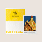 Packaging of the Cala Atlas Barcelona Story Deck with an illustrated card showing the trencadís from Park Güell