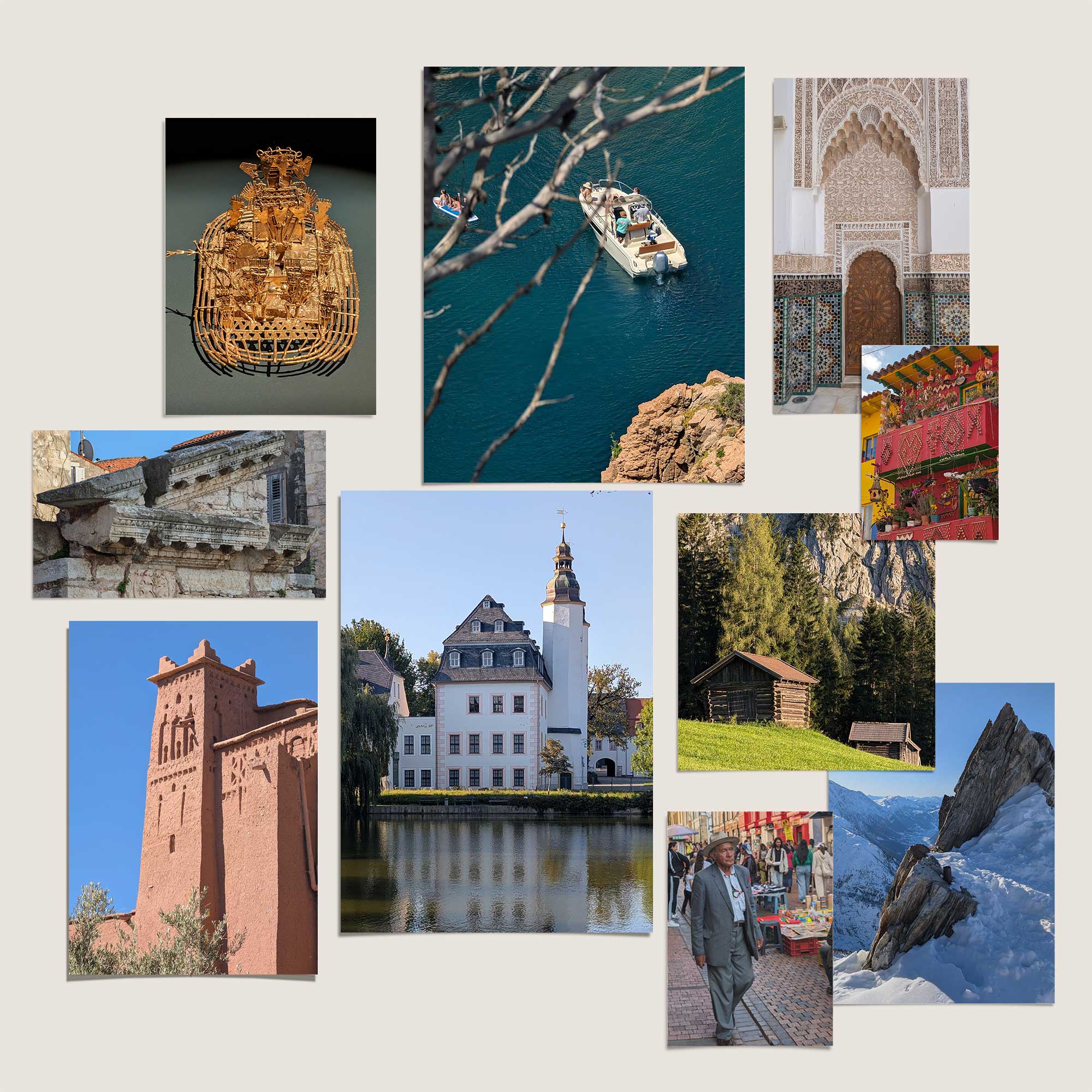 Collage of various scenic and architectural photos from different places around the world